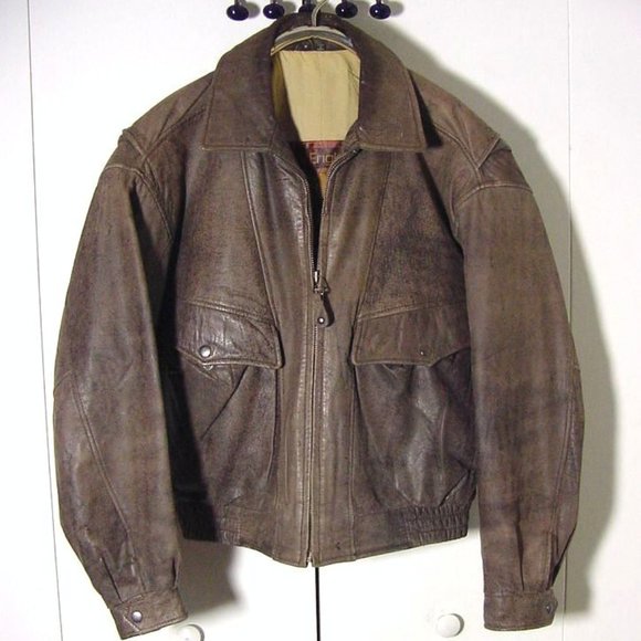 Vtg 80's Peter England Distress Brown Leather Bomber Jacket Sz M - Picture 11 of 11